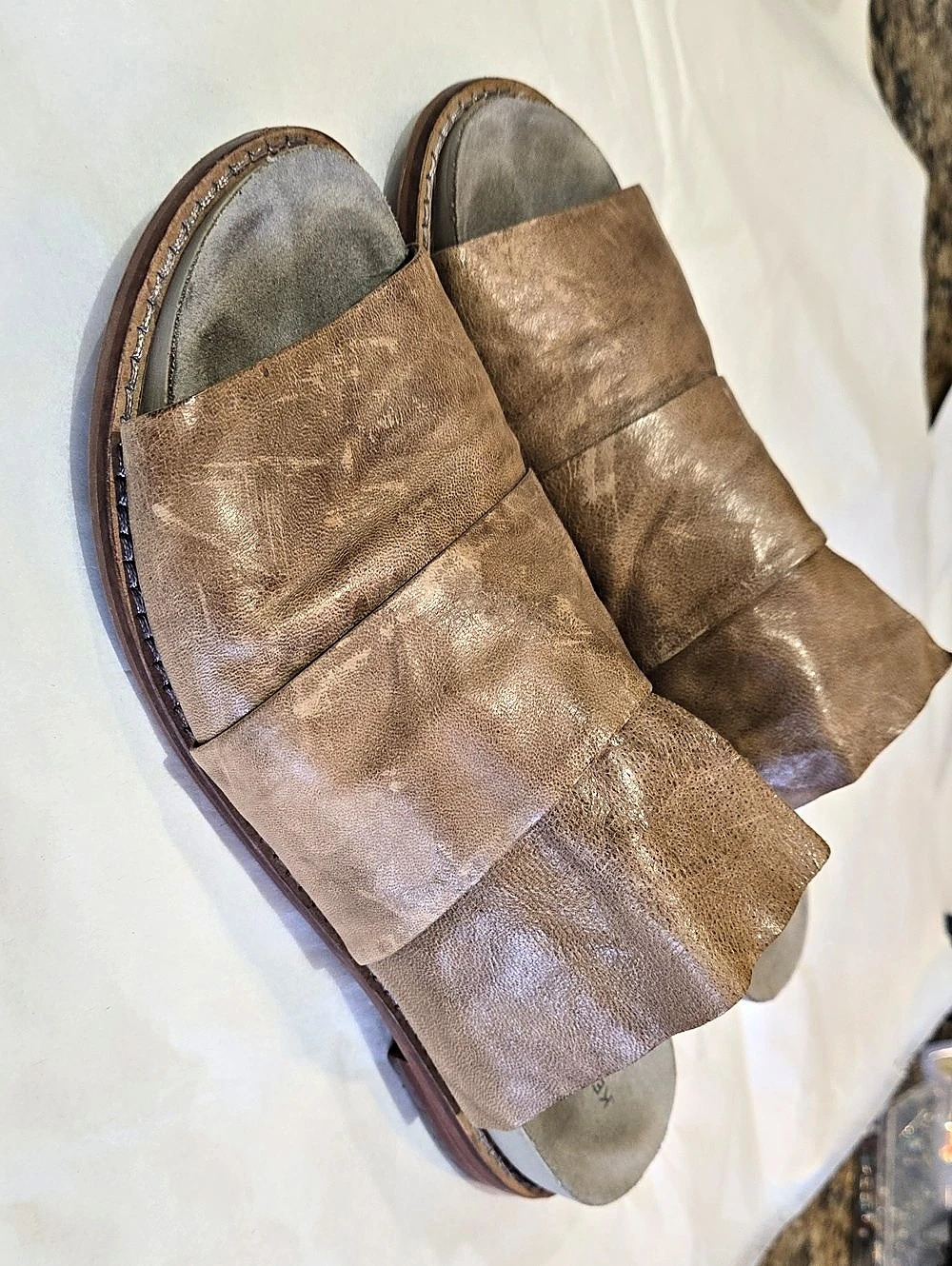 Kelsi Dagger Distressed Brown Leather Slide Sandals